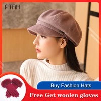 ptah 2021 new octagonal flat cap women girls beret artist warm hats temperament autumn winter beanie cap vintage beret hat cap