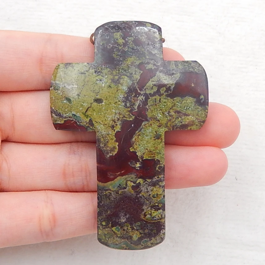 

Hot sale,Natural Dragons Blood Jasper Cross Pendant 65x45x7mm30.4g