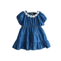 2021 girls denim dress summer children puff short sleeve casual clothing baby toddles girl fashion appliques lovely outfit 2 7t