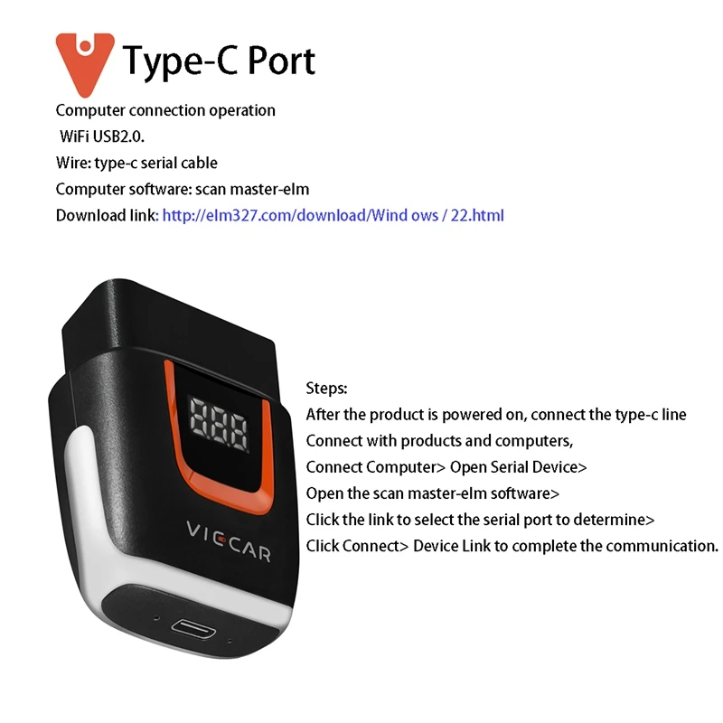 Viecar ELM327 V2.2 OBD2 считыватель кодов WIFI USB Type-C для Android/IOS сканер ELM 327 OBD Автомобильный