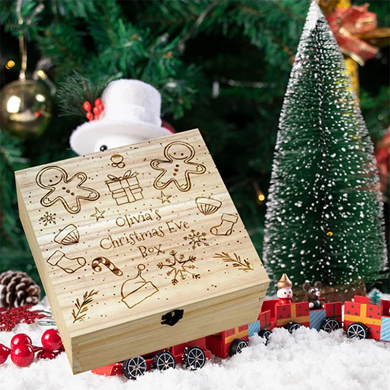 Christmas Gift Box Eve Wooden Engraving Xmas Childrens Wreath Snowflake Home Decorations | Украшения и аксессуары