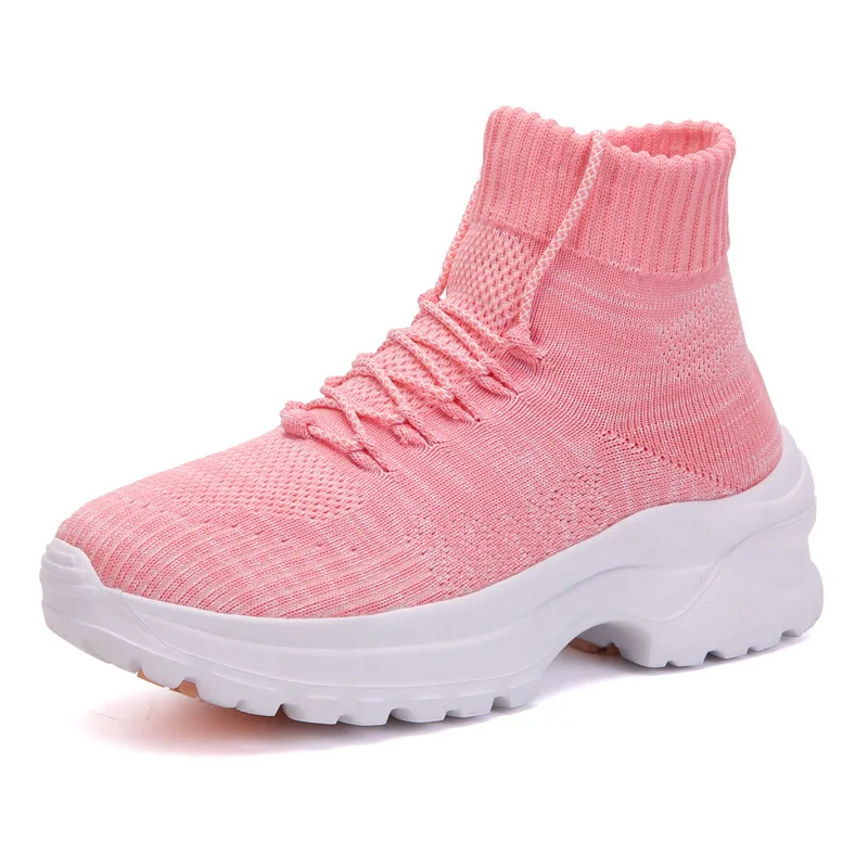

2021New Fashion Autumn Hot Sale Flying Woven Breathable High-top Women's Shoes Heightening Socks Shoes Casual Sports Shoes Women