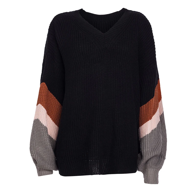 TWOTWINSTYLE Striped Hit Color Knitting Sweaters Women V Neck Batwing Sleeve Loose Pullover Casual Sweater Female 2020 Autumn | Женская