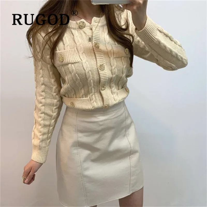 RUGOD Metal Button Cardigan Twist Pattern Sweater Womens Sweaters 2019 Winter Tops For Women Knitwear Fashion Kpop Clothes |