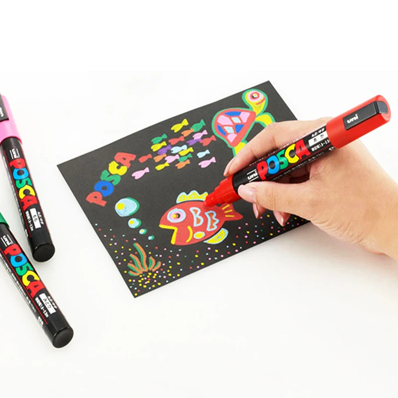 UNI POSCA PC 1M 12 цветов Костюм рекламная ручка граффити Выделите пропилена с круглой