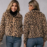 2021 leopard print lapel zipper furry jacket european and american independent standing long sleeved plush sweater jacket women