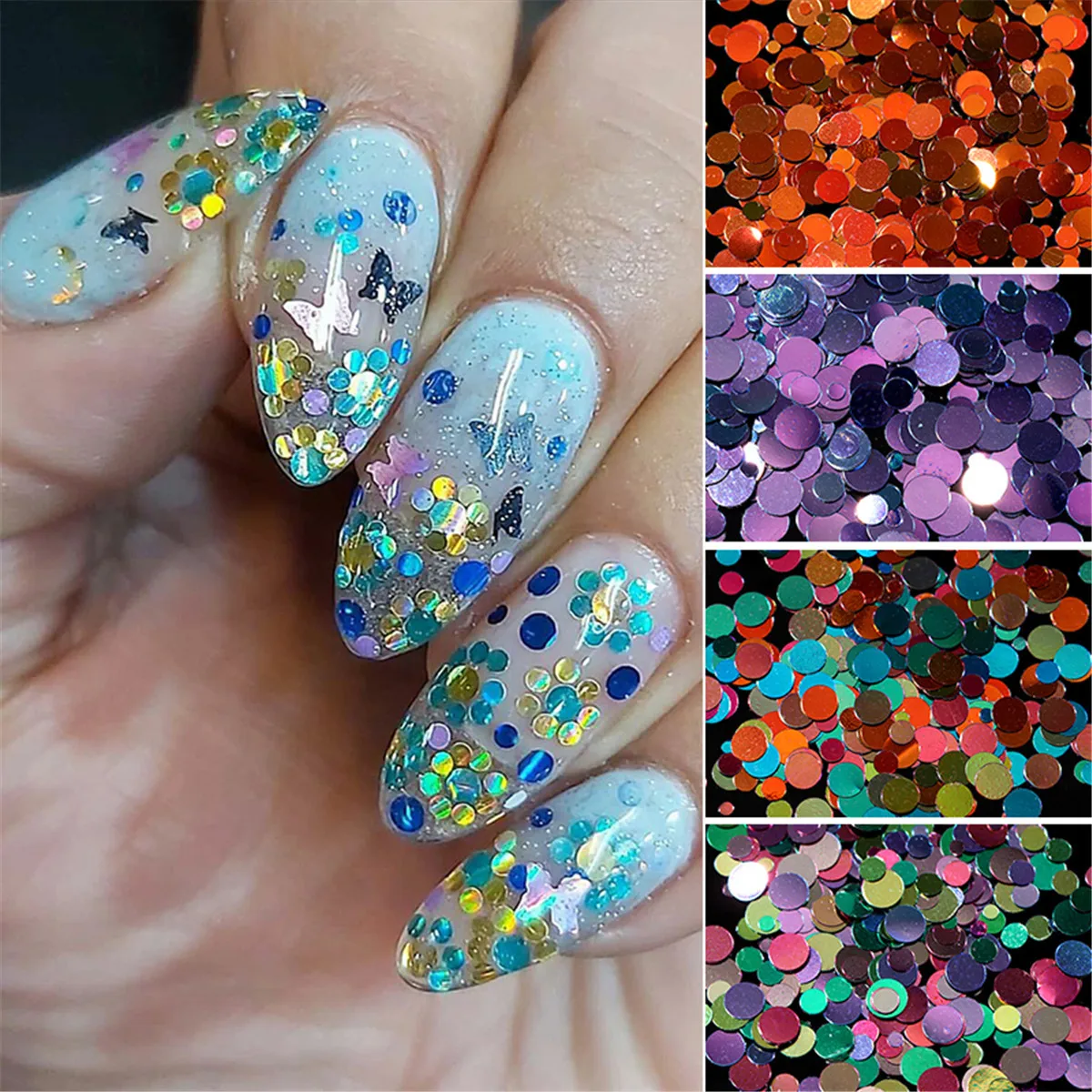 

20g Dot Nail Art Cricle Glitter Round Holographic Nail Sequins Nail Art Flakes 1mm 2mm 2.5mm 3mm 4mm for Decoration Accessories