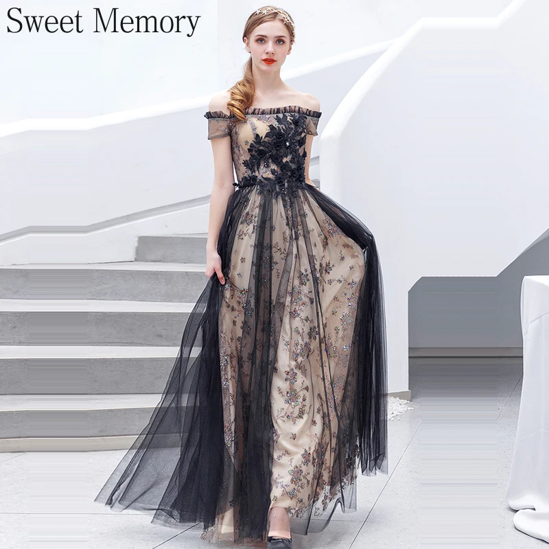 

Sweet Memory Boat Neck Plus Size Long Evening Dresses 2021 Short Sleeve Robe De Soiree Formal Wedding Gown Women Party Dress