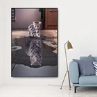 Плакаты с изображением маленькой кошки и большого тигра на стену, украшение на холсте для гостиной, с изображением тигра в сердце, современные украшения