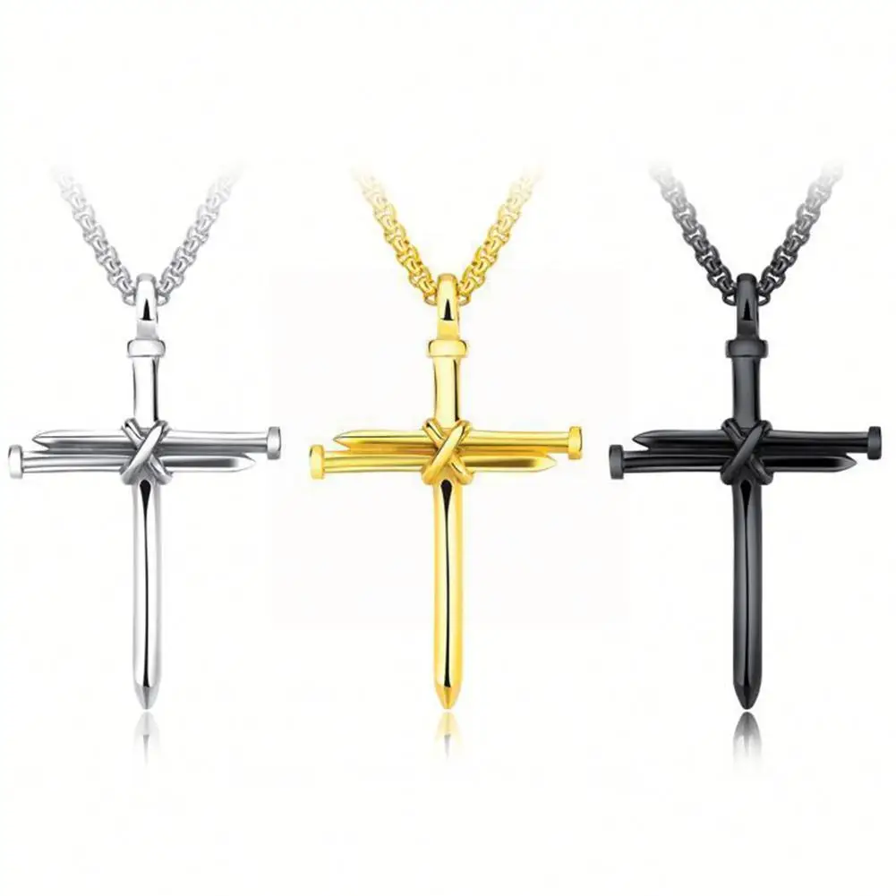 

Necklace 192 steel cross nail necklace punk men's simple titanium pendant steel B4N7