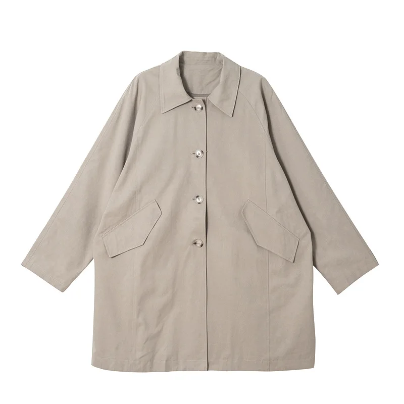 

Spring and autumn new khaki windcoat women's long temperament Japanese loose coat jacket