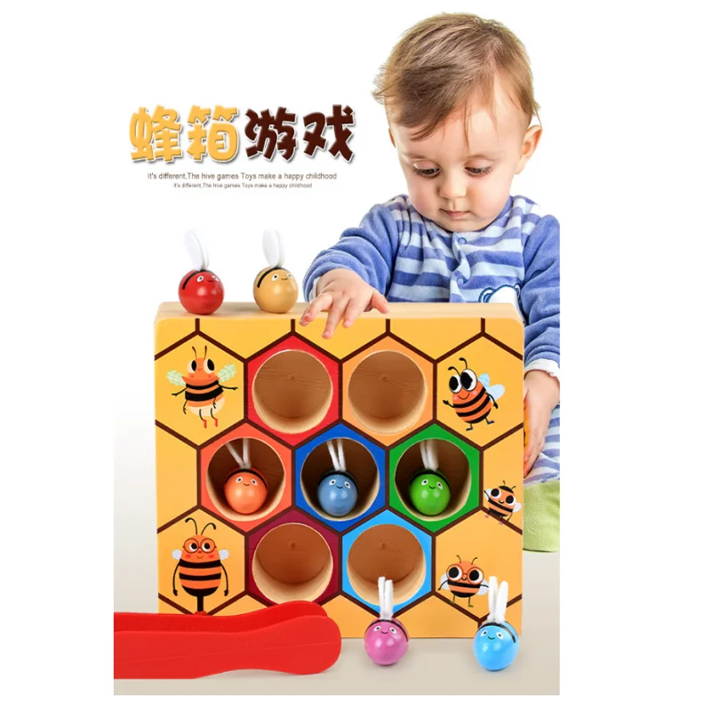 

Kids Montessori Clip Small Bee Toy Music Wooden Intelligence Cognition Toy