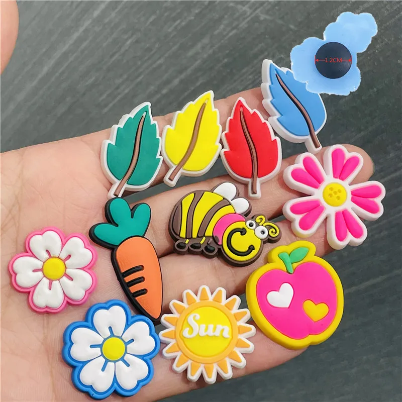 

Good Quality 1pcs PVC Leaf Bee Sun Garden Shoes Accessories Shoe Decorations Fit Kids Croc Jibz Charm DIY Bracelet