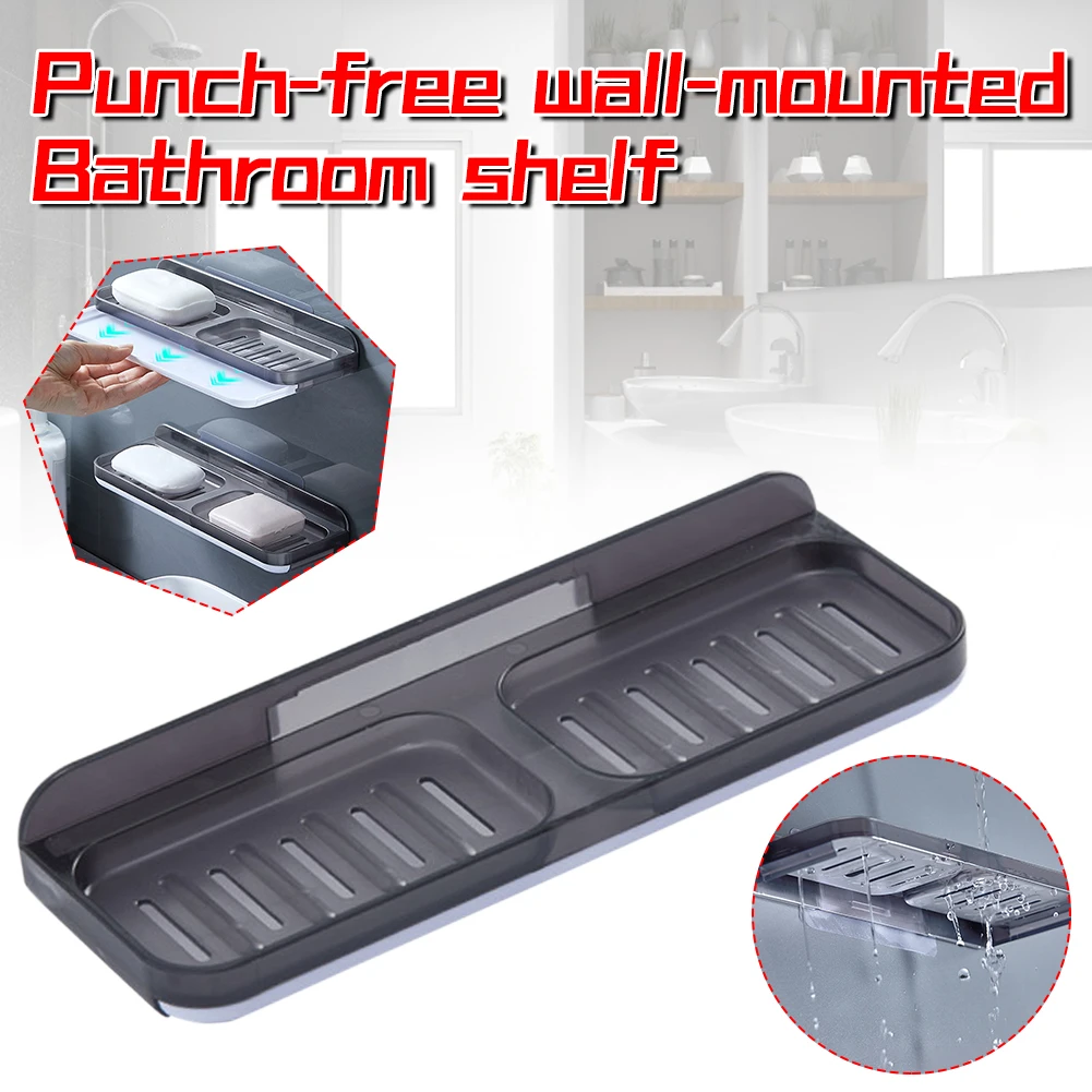 

Bathroom Floating Shelves Punch Free Soap Shampoo Holder Shower Plastic Storage Shelf with Adhesive Bathroom Organizer