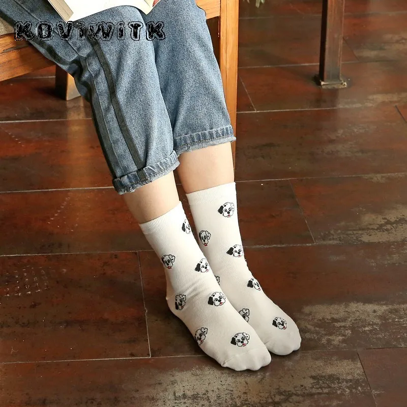 Носки женские зимние с принтом собаки хлопок рисунком пуделя далматинца