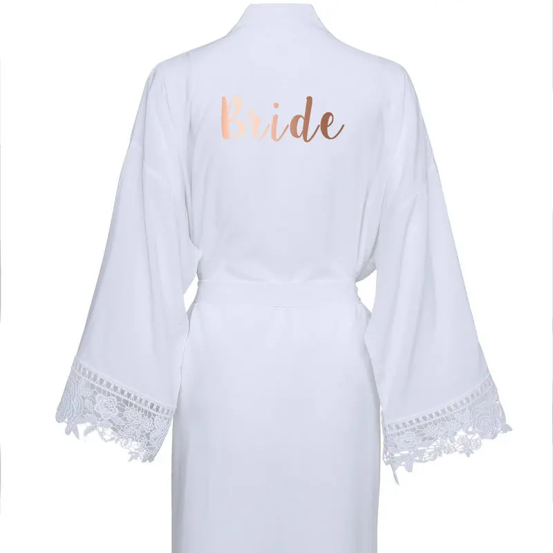 White Bride YUXINBRIDAL пыльный зеленый однотонный хлопковый Халат кимоно с кружевной отделкой женский свадебный халат белый халат для сна - Цвет: White Bride