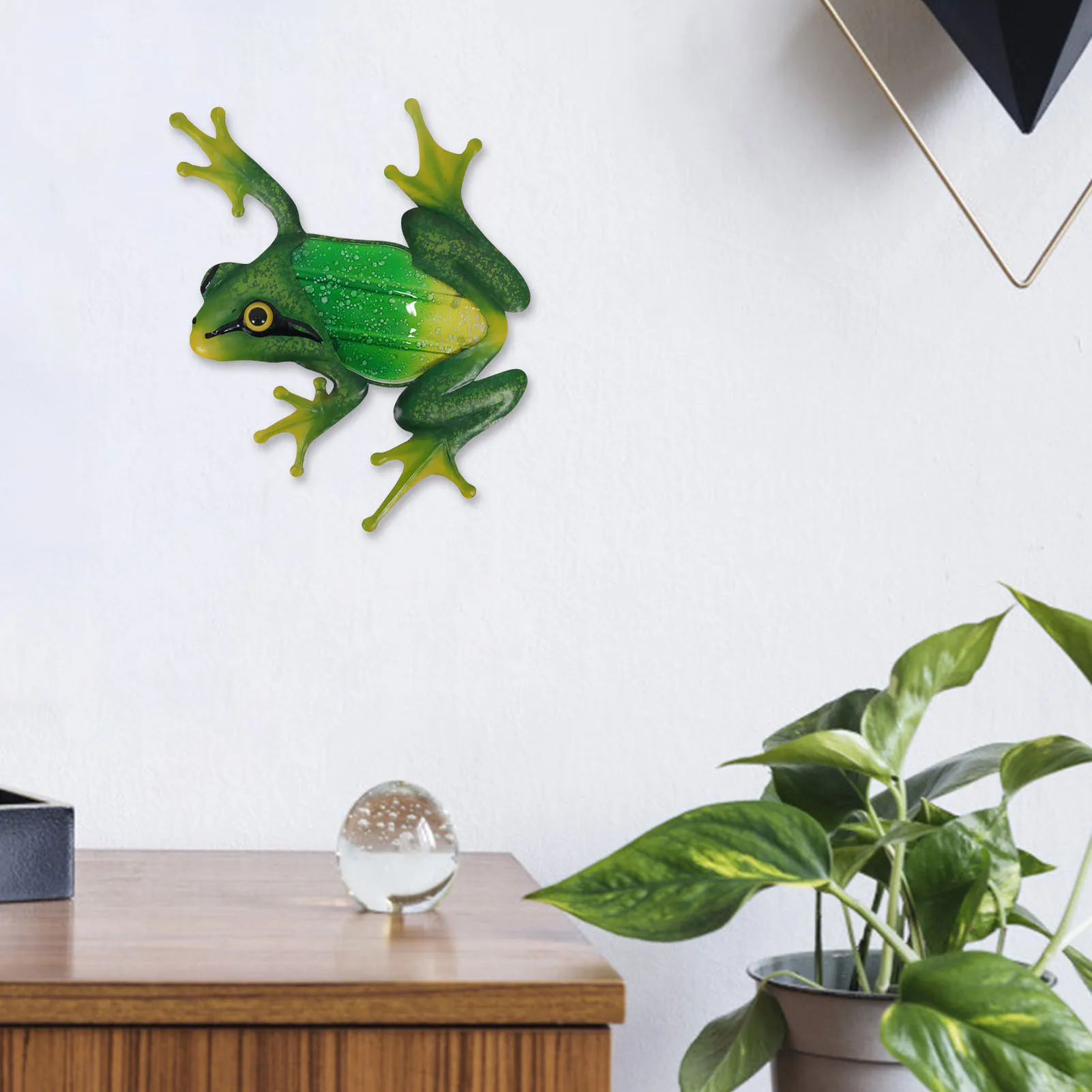 

Garden Green Frog Statue Glass Iron Frog Art Wall Decor Craft Sculptures Outdoor Wall Decoration Fence Art Figurines #WO