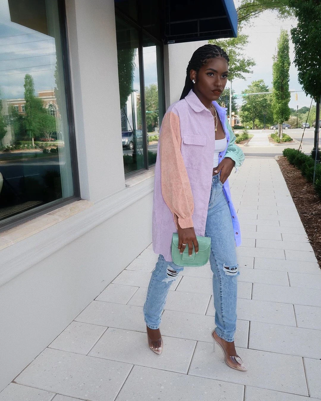 

Women Fashion Long Sleeve Color Block Blouse Casual Lapel Tops for Shopping Daily Wear