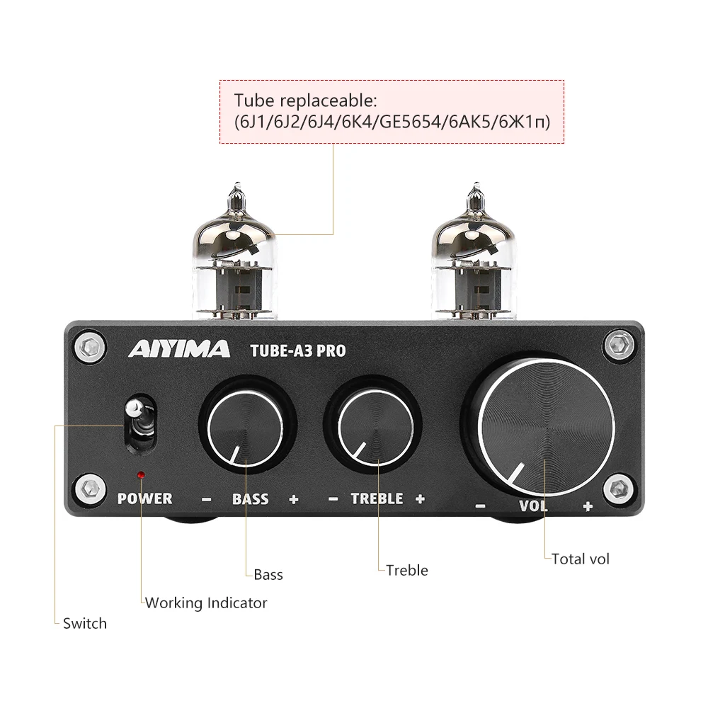 AIYIMA HIFI Bluetooth 5,0 6J1 вакуумный ламповый усилитель предусилитель усилитель с регулировкой низких частот для домашнего звукового кинотеатра