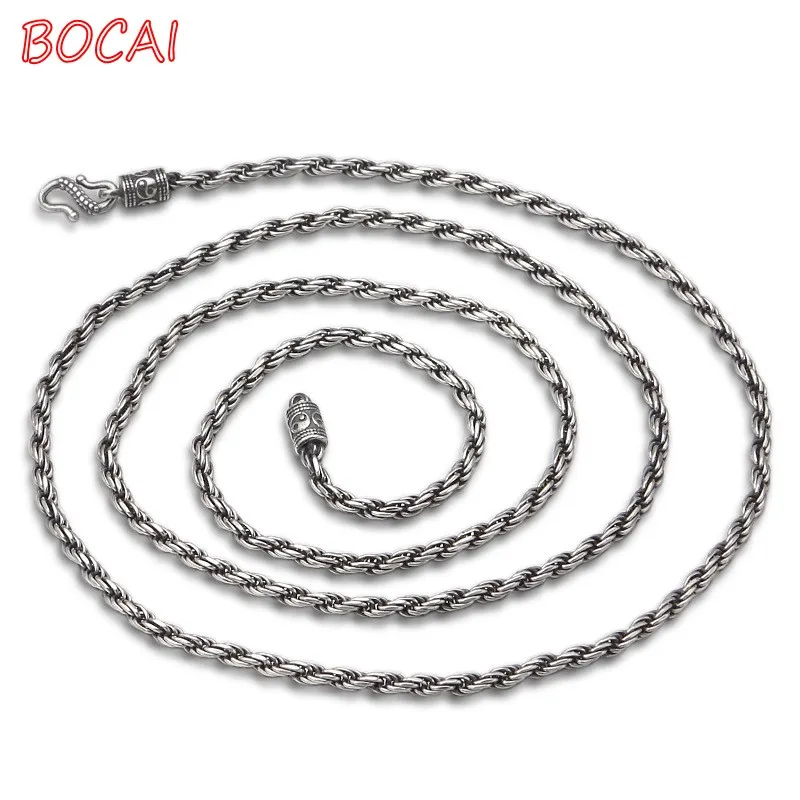 

Real 925 sterling silver jewelry vintage Thai silver men's and women's hemp rope gossip with chain necklace clavicle chain wild