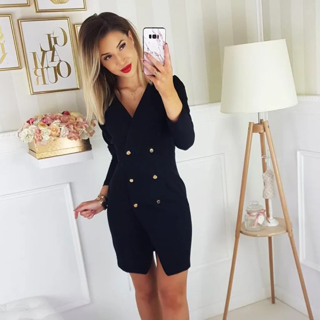 Женский винтажный Блейзер на пуговицах элегантное однотонное офисное платье с