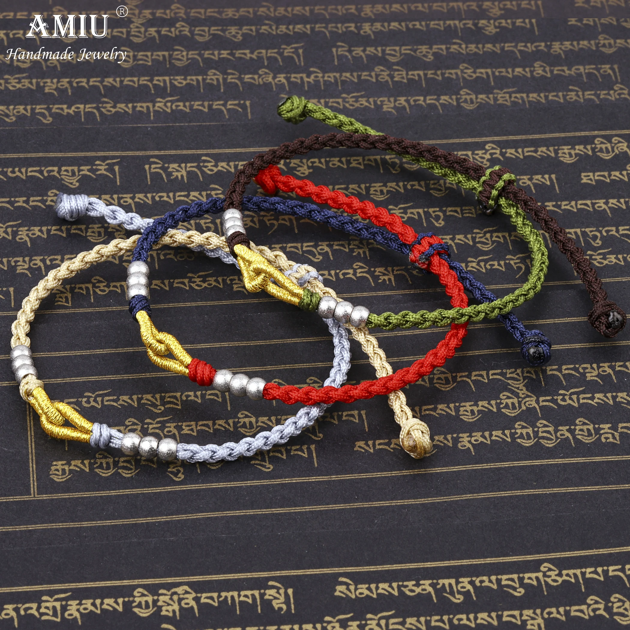 

AMIU Handmade Tibetan Silver Beads Metal Thread Lucky Rope Bracelet & Bangles For Women Men Bracelets