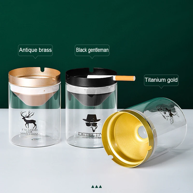 

Creative Nordic glass windproof ashtray funnel design cover removable transparent ashtray office home ashtray