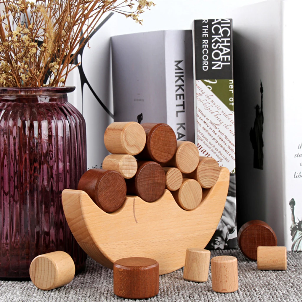 

Wooden Puzzle with Moon-Shaped Base And 15 Different Sized Blocks