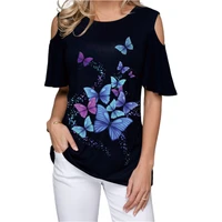 2020 summer tshirt women off shoulder 3d butterfly print t shirt casual short sleeve loose tops plus size s 5xl fashion clothes