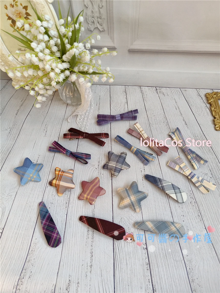 

Japanese Style Preppy style JK Uniform Plaid star Shape BB Clip Hairpin Headwear Korean Soft Girl Lolita Hair Clip Hair Ornament