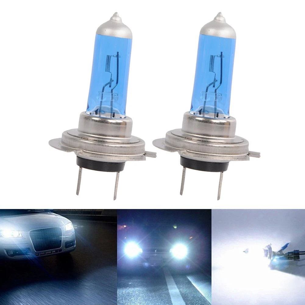 

2pcs H7 6000K Gas Halogen Headlight Blue Housing Provides White Light Lamp Bulbs 55W 12V Automotive Headlights Ultra quartz