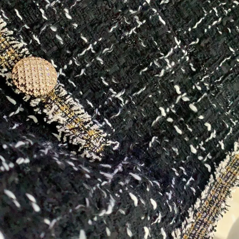 Пальто женское черное маленький твидовый жакет верхняя одежда свободного кроя