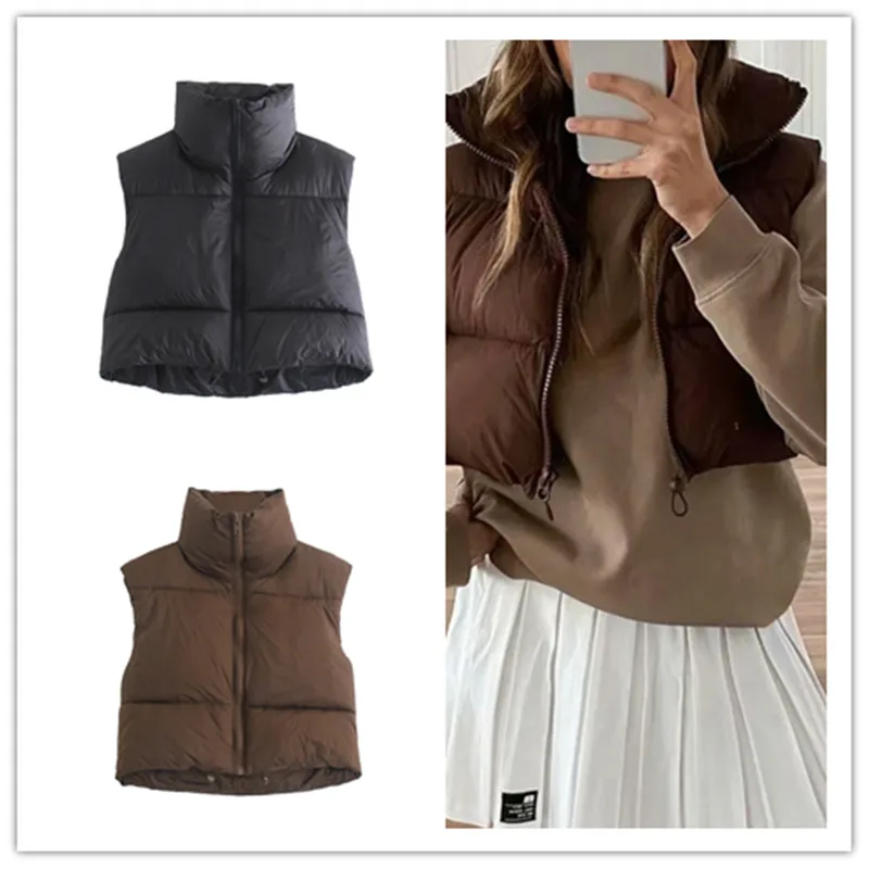 

ZA New Women's Fashion European and American Style Sleeveless Cotton Jacket with Standing Collar Vest Vest Vest Jacket 04432