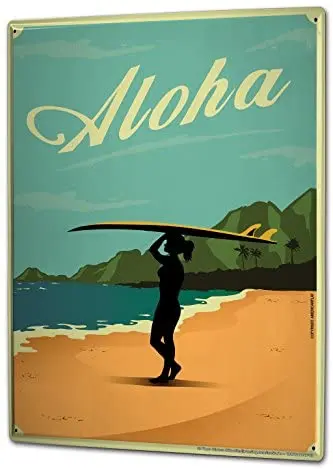 

Metal Wall Sign Aloha Summer Seaside Surf Restaurant Bar Wall Decoration Old-fashioned Retro Art Metal Plate 8X12 Inches