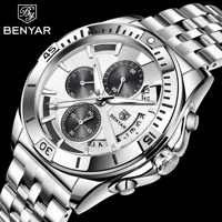 Benyar 2021 Luxury Sports Quartz Watch Stainless Steel Waterproof Men Watch Top Brand Casual Count Time Code Table Reloj Hombre