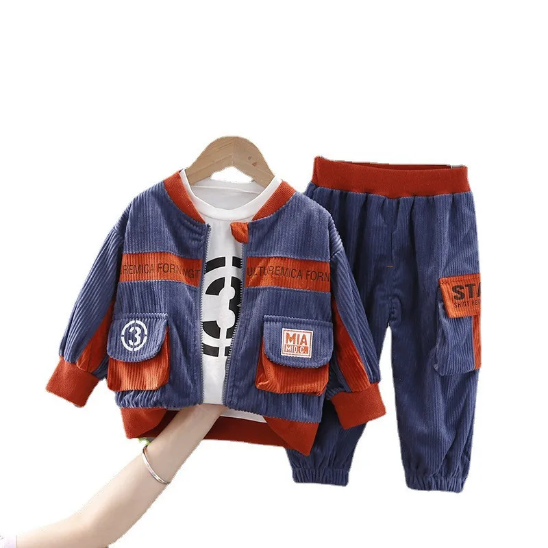 

New Children Boys Zipper Jacket T Shirt Pants 3Pcs/Sets Autumn Fashion Toddler Costume Kids Sportswear Spring Baby Girls Clothes