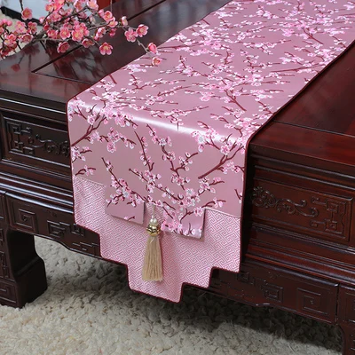 pink Роскошный сливовый, с цветами скатерть в виде узкой полосы последний китайский стиль домашний декор Чайный Столик Ткань шелковая парча Прямоугольный Обеденный стол коврик - Цвет: pink