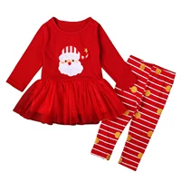 christmas girls clothes set 2021 winter baby kids clothing red long sleeves mesh dress t shirt tops with pants 2pcs xmas outfit