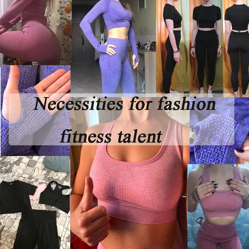 

Seamless Women Yoga Set 2/3/5PCS Workout Sportswear Gym Clothing Fitness Long Sleeve Crop Top High Waist Leggings Sports Suits