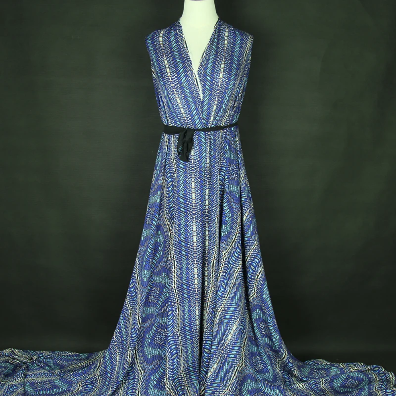 Элегантный синий геометрический дизайн чистый шелк крепдешин 16 мам SCDC1035|Ткань| |