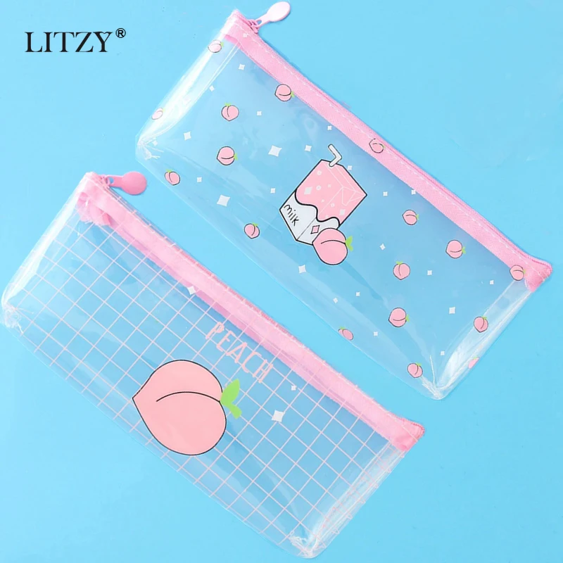 Чехол карандаш для школы прозрачный чехол Kawaii фруктовый персиковый пенал