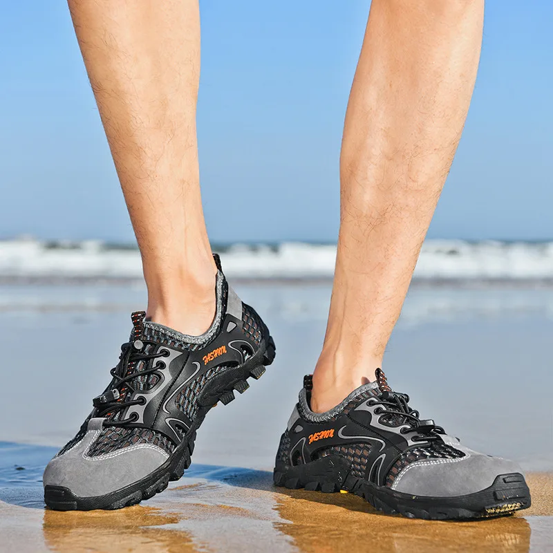 2021 Luxury Brand Mesh Shoes Men Non-slip Hiking Shoes Lace Up Camping Light Man Trekking Shoes Zapatos Hombre Big Size 48