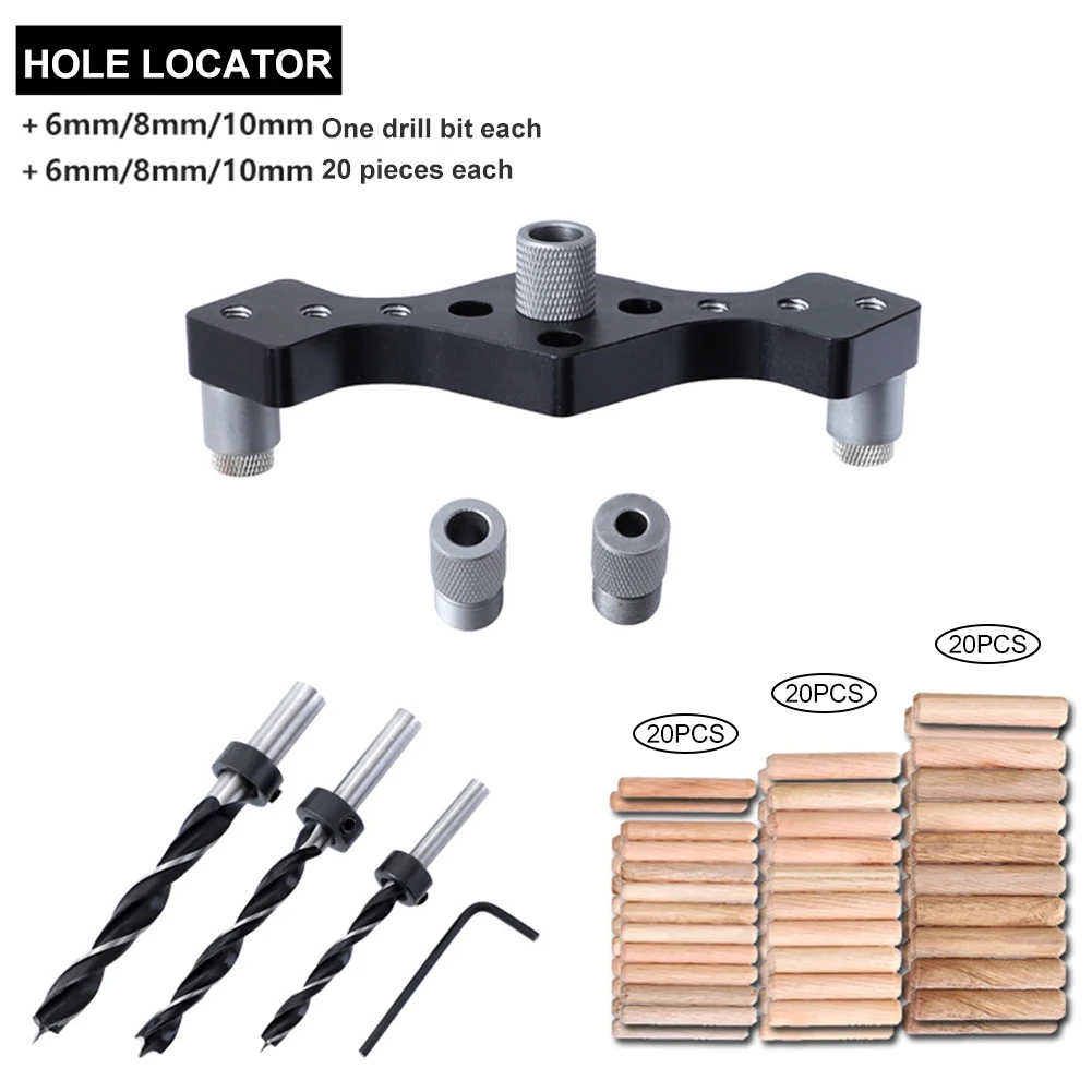 

Durable Drill Bits Dowel Jig Hole Locator Kit Vertical Puncher Aluminum Alloy Guide DIY Carpenter Furniture Woodworking Clamp