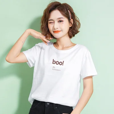 

Fashion brown Logo Printing T Shirts Women's Short Sleeve Fashion 100% cotton Female T-Shirts