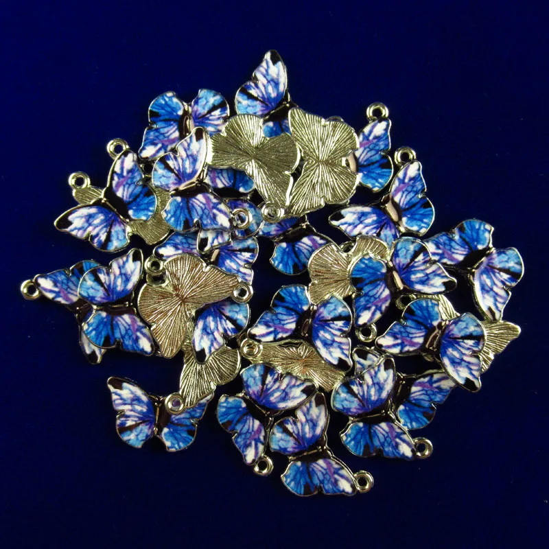 

30pcs Gold Wrapped Blue White Alloy Butterfly Pendant Bead 21x15x2mm 1589PJ For Jewelry Making DIY Earring/Pendant Accessories
