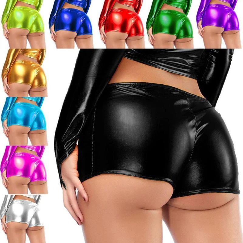 Летние Мини шорты одного размера женские микро Шорты Танцевальные лакированные