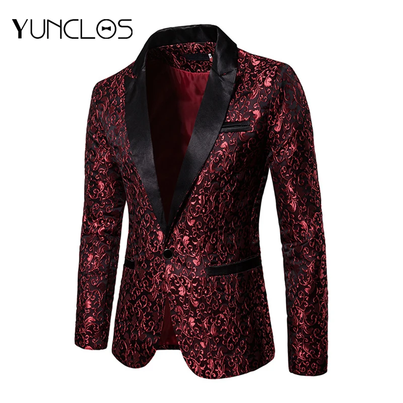 Мужской блейзер с пайетками для свадьбы и вечерние цветочным принтом на одной