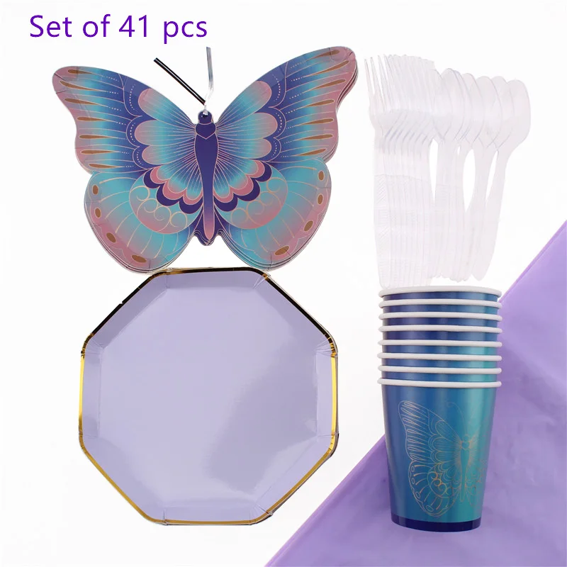 41 шт./компл. бабочки одноразовая посуда детских празднований дня рождения