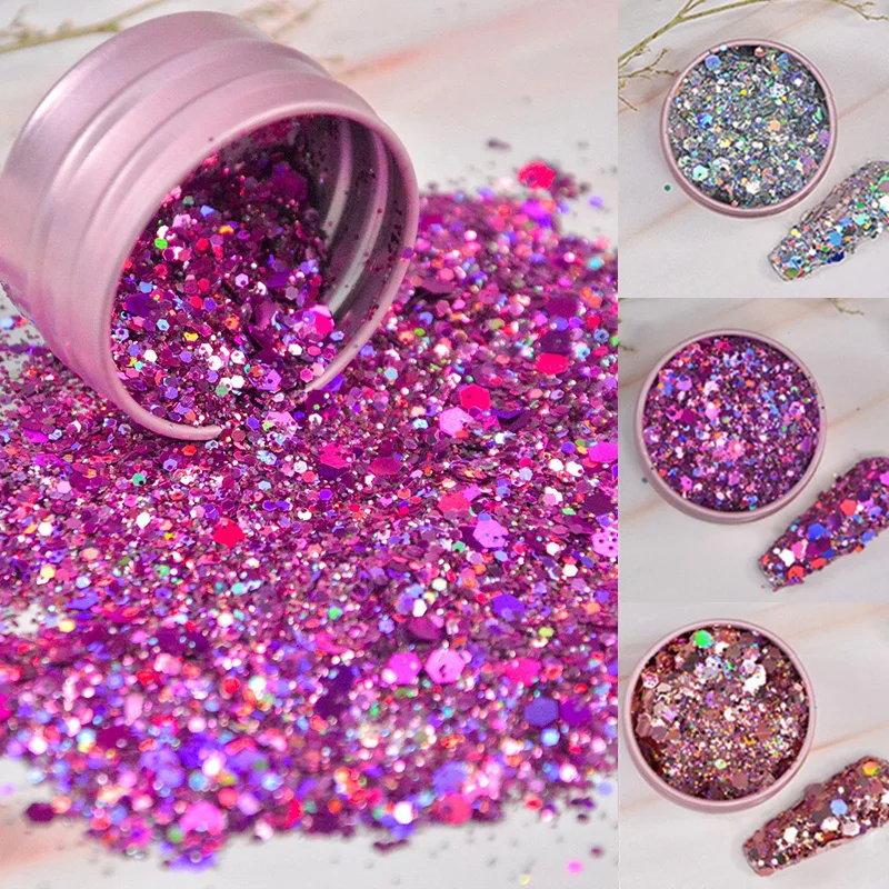 1 коробка радужные фотообои для ногтей блестящие хлопья смешанные шестиугольные