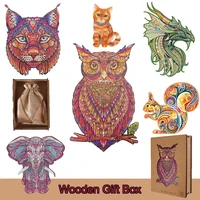 3d wooden toys mysterious animal shape colorful wooden jigsaw puzzles board game for adults kids puzzle with wooden gift box